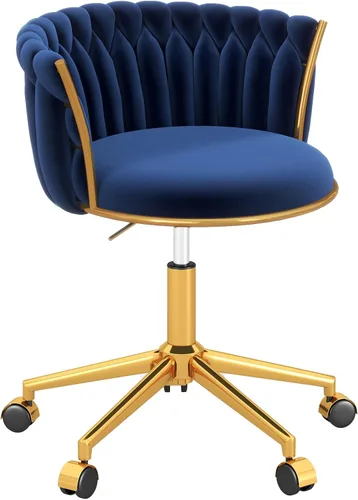 Vista 11 de Silla de oficina en casa tejida de terciopelo, moderna silla de escritorio giratoria con ruedas, silla de tocador ajustable en altura con base