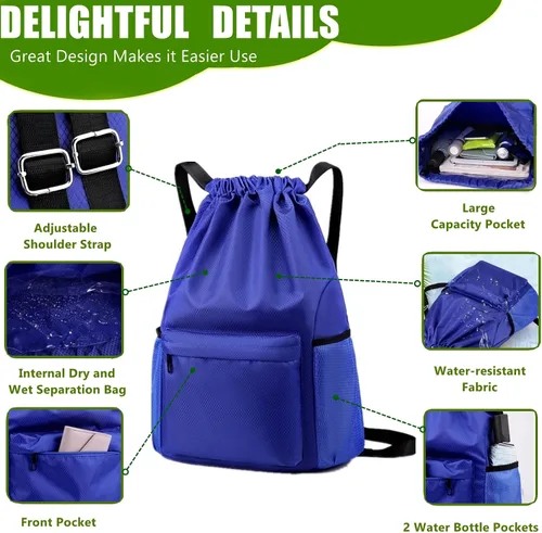 Vista 4 de Mochila con cordón impermeable bolsa de fútbol, gimnasio Sackpack Deportes Baloncesto Fitness Yoga Bolsa, Compras Casual Mochila