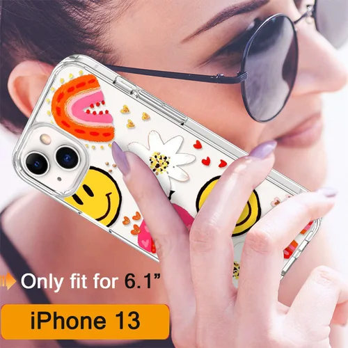 Vista 2 de Funda para iPhone 13 con protector de pantalla, transparente con diseño floral para niñas y mujeres, a prueba de golpes, con funda de parachoques