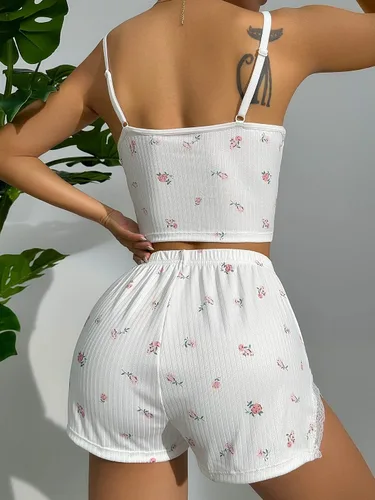 Vista 2 de SHENHE Conjunto de pijama casual con ribete de encaje para mujer