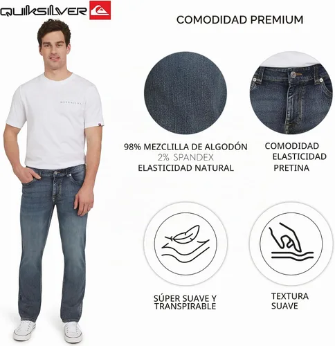 Vista 2 de Quiksilver - Jeans de mezclilla elásticos para hombre con 5 bolsillos y ajuste recto Gershwin