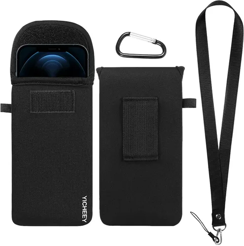 Vista 6 de Funda de neopreno para teléfono con clip para cinturón y correa de cordón compatible con iPhone 17 Pro 16e Air XS Max XR/Galaxy S26 S25 S21 FE Note