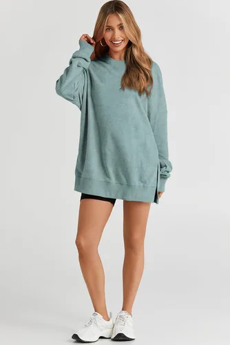 Vista 189 de SHEWIN Sudadera casual de manga larga con cuello redondo para mujer, ligera, holgada
