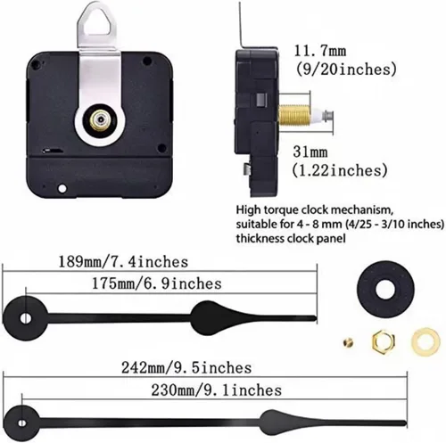 Vista 2 de Hicarer Mecanismo de movimiento de reloj de alto par con manecilla larga de 9.1 pulgadas/230 mm