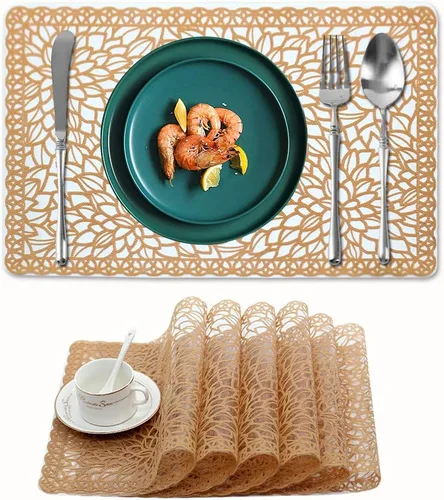 Vista 8 de juego de 6 manteles individuales impermeables para mesa de comedor, lavables con un paño