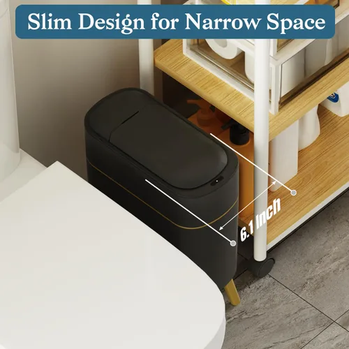 Vista 2 de LALASTAR Basurero automático de baño con tapa, sensor de movimiento para inodoro, cesta de basura inteligente delgada para cocina, sala de estar