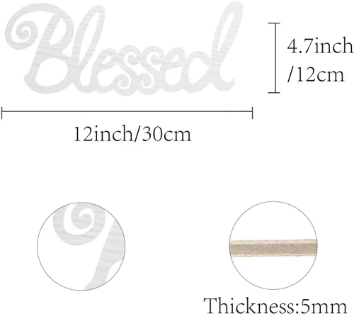 Vista 2 de CREATCABIN Letrero de madera con texto en inglés «Blessed» para decoración de pared, letras recortadas con láser, sin terminar, rústico, decorativo