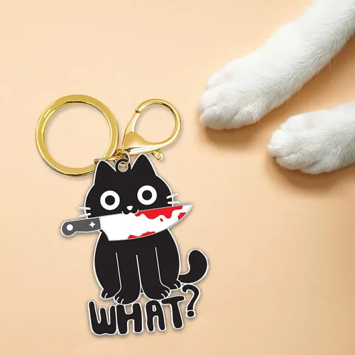 Vista 2 de Donawings Llavero de metal con diseño de gato negro para hombres y mujeres, diseño de gato esmoquin divertido - Colgante de llavero tricolor