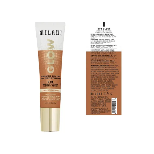 Vista 2 de Milani Tinte hidratante para la piel Glow - de medio a oscuro, acabado brillante, cobertura ligera, libre de crueldad