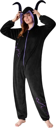 Vista 6 de Disney Pijamas de Stitch para Mujeres - Pijamas Mullidos de Minnie Mouse Eeyore Maléfica Ropa de Descanso - Regalos de Stitch Negro Jack Skellington