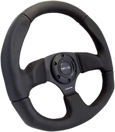 Vista 2 de NRG Innovations NRG-RST-009R Volante reforzado de cuero con costura negra/Cuero negro/Radio en forma de D plano de fondo 320 MM / 330 MM