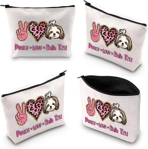 Vista 6 de WZMPA Divertida bolsa de cosméticos Shih Tzu Shih Tzu, regalo para amantes de la paz y amor Shih Tzu, bolsa de maquillaje con cremallera, bolsa