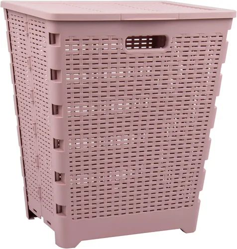 Vista 8 de Mind Reader Cesta plegable para ropa sucia de 61 litros, cesta de ropa, tapa, diseño de mimbre, plástico, 18 pulgadas de largo x 14.5 pulgadas