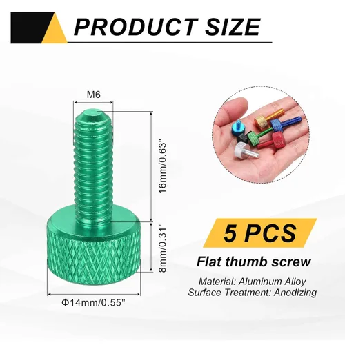 Vista 23 de MECCANIXITY 5 piezas M6x14mm Tornillos de pulgar estriado de cabeza plana, pernos de rosca completa de aleación de aluminio sólido para carcasas