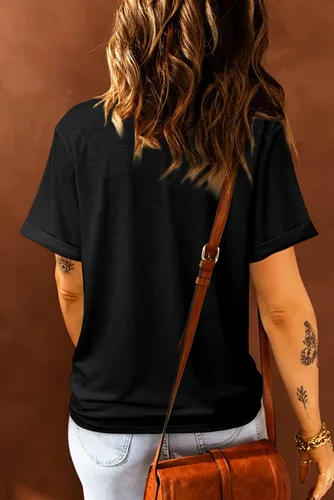 Vista 4 de Camiseta casual de manga corta para mujer, cuello redondo, camiseta para mujer
