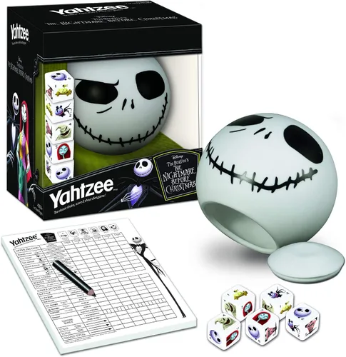 Vista 3 de Disney Yahtzee The Nightmare Before Christmas - Juego de dados coleccionables de Jack Skellington Juego de dados familiares y juegos de viaje