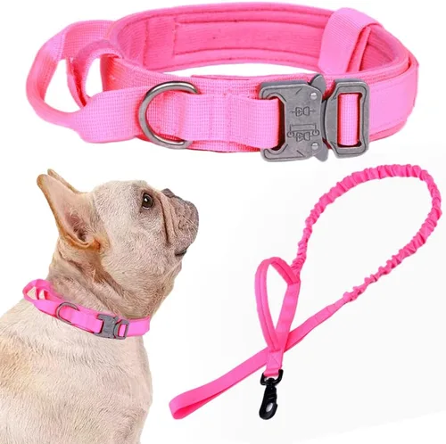 Vista 50 de Collar táctico para perro, ajustable, militar, de nailon, con asa de control y hebilla de metal resistente para perros medianos y grandes (negro, S)