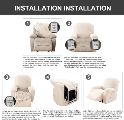 Vista 7 de Genina Funda para Silla Reclinable, Fundas Elásticas para Sillas Reclinables, Fundas para Sofá Reclinable con Rayas Jacquard, Fundas para Sofá