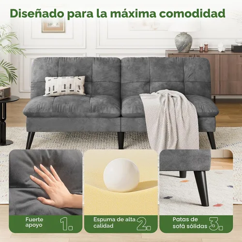 Vista 4 de Vongrasig Sofá cama pequeño futón de terciopelo con respaldo ajustable, sofá cama plegable convertible, sofá cama moderno para sala de estar
