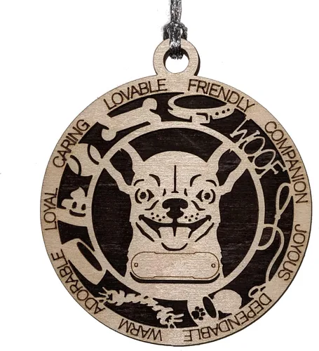 Vista 196 de Adorno de Navidad personalizado para perro Cavalier King Charles Spaniel, redondo de 3 pulgadas, madera cortada con láser de 2 capas, nombre y texto