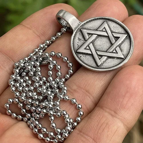Vista 2 de Sello de 2 caras de los judíos salomón, joyería judaísmo judío estrella de David, peltre israelí, collar con dije unisex para hombre, amuleto