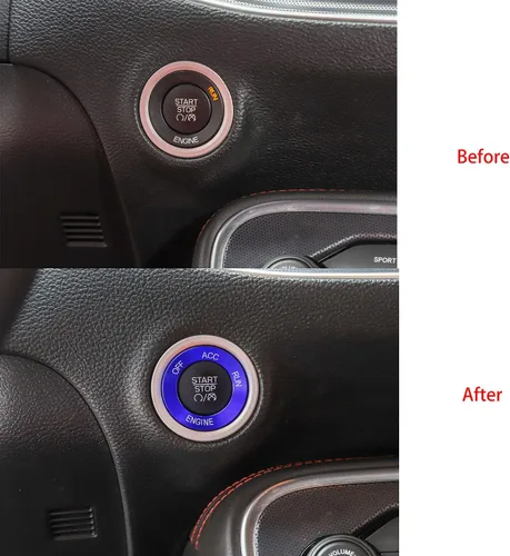 Vista 5 de Keptrim Moldura de parada de arranque del motor para Dodge Challenger Charger RAM 2010-2025, para Durango 2014, aleación de aluminio azul, 1 unidad
