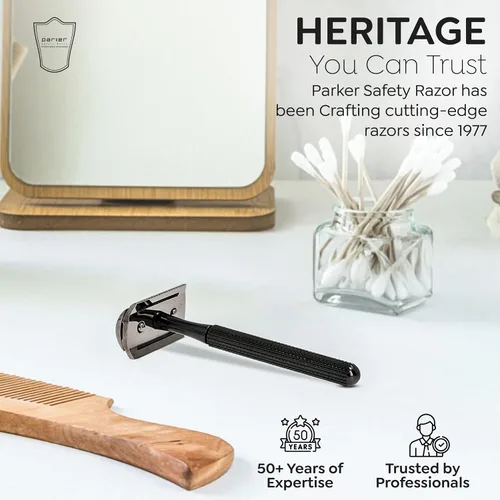 Vista 7 de Parker 78R - Maquinilla de afeitar de seguridad de doble filo con 5 cuchillas de afeitar de seguridad, para mujeres y hombres, reutilizable, sin