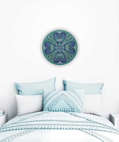 Vista 6 de Turquoise Teal Blue Dolfin Mandala Wall Hanging, Original Round Art Painting with Dolphins, Hand Painted Coastal Home Decor with Ocean Vibes