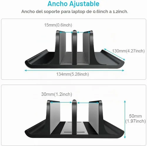 Vista 3 de Vaydeer Soporte vertical doble ajustable para computadora portátil, nuevo diseño, 2 ranuras de aluminio, soporte doble para Negro