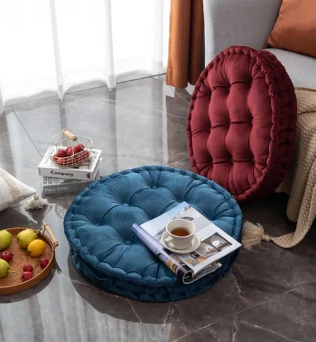 Vista 3 de MOJUN Almohada redonda de meditación, almohadas grandes para adultos, almohada redonda gruesa de terciopelo holandés con asa para yoga, sala de Azul