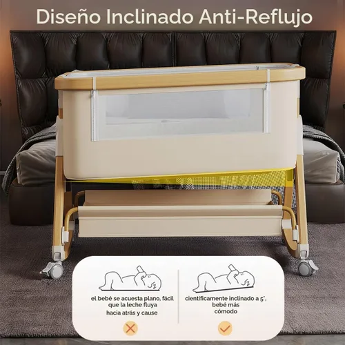 Vista 4 de Baby Bassinet, 4 In 1 Portable Bassinet Bedside Sleeper with Wheels Comfy Mattress and Storage Basket, Moises Para Bebe 6 Adjustable Height Rocking