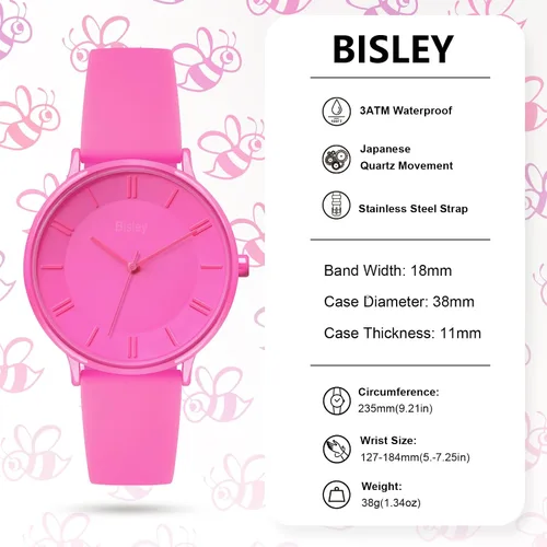 Vista 5 de Bisley Rainbow Watch - Reloj de pulsera impermeable con banda de silicona para niña y mujer