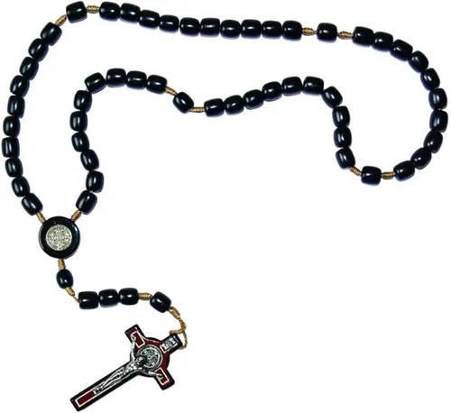 Vista 8 de Catholica Shop Collar de cruz de plata con cuentas de madera Rosario I Religious Wear Saint Benedict I Collar de cruz negra para hombres y mujeres I