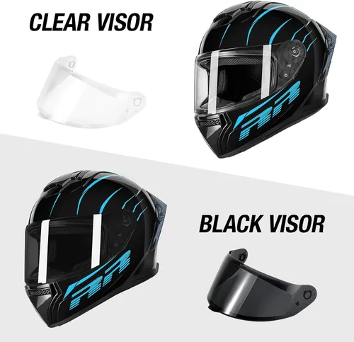 Vista 3 de Cascos de motocicleta de cara completa para adultos, casco de motocicleta para hombres y mujeres, aprobado por DOT con 2 viseras extraíbles