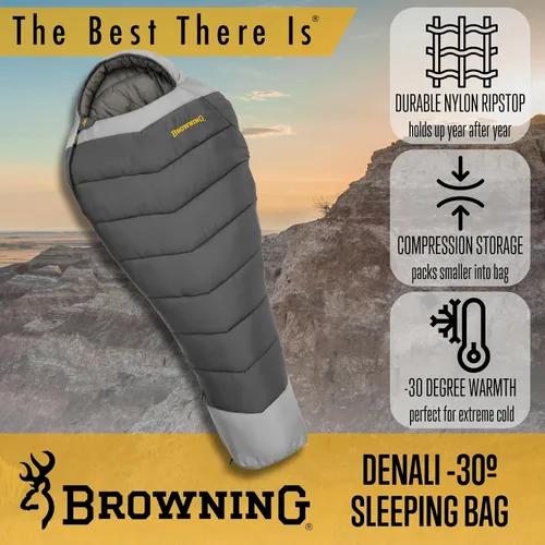 Vista 4 de Browning Camping Denali -30° - Saco de dormir momia, carbón/gris