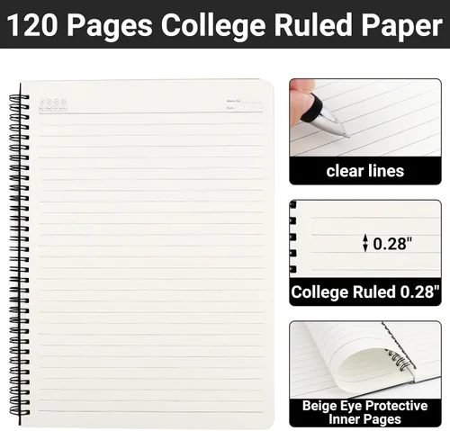 Vista 3 de EUSOAR Cuaderno de espiral con rayas universitarias, 3 paquetes A4 de 11 x 8-1/2 pulgadas, tapa dura, diario negro, 120 páginas/60 hojas de papel