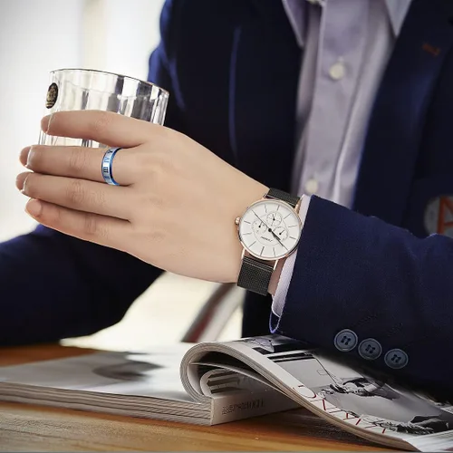 Vista 6 de yfstyle 4 anillos de banda lisa para hombres, anillos de acero inoxidable para hombres, anillos de boda geniales para hombres, anillos giratorios