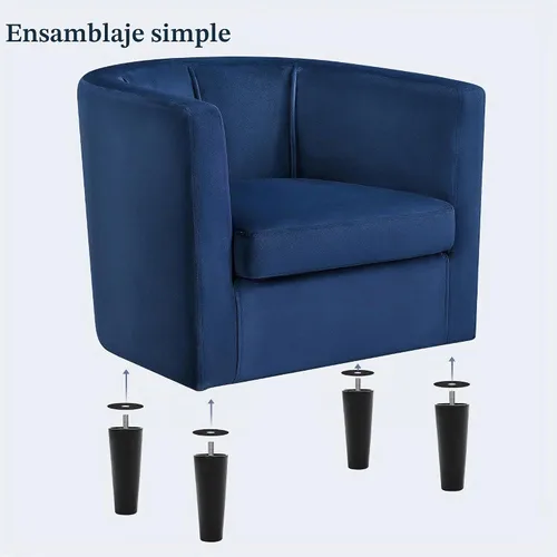 Vista 8 de Yaheetech Silla decorativa de terciopelo, sillones modernos y cómodos, silla tapizada de barril para sala de estar, dormitorio, sala de espera, Azul