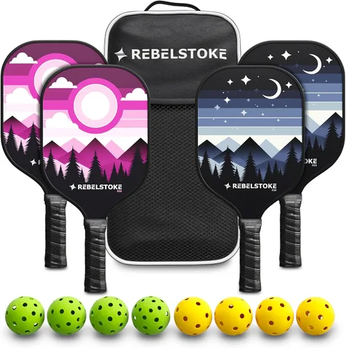 Vista 11 de Pickleball Paddles Set of 4 – Premium Fiberglass Paddle Set with 14mm Polypropylene Honeycomb Core – Complete Bundle with 8 Indoor/Outdoor Balls &
