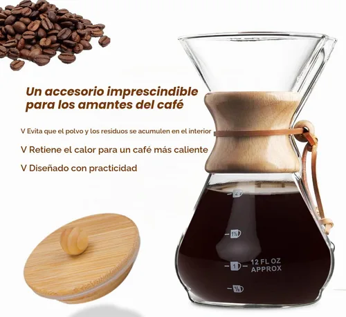 Vista 2 de Tapa de bambú para cafeteras Chemex 3/6/8/10 taza, hecha de bambú natural