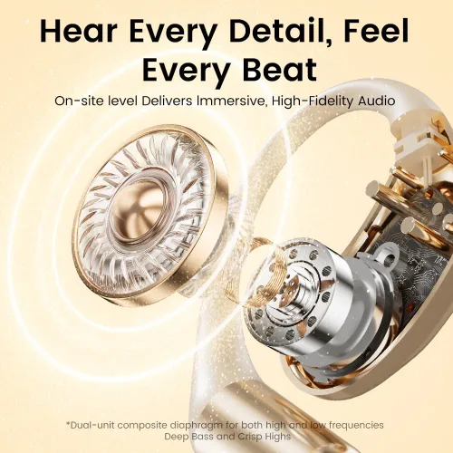 Vista 3 de Auriculares de oreja abierta, auriculares Bluetooth 5.4 deportivos con pantalla digital inteligente, tiempo de reproducción de 40 horas, llamadas