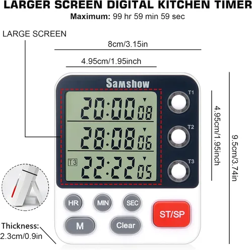Vista 6 de Atenuadores digitales de cocina duales de 3 canales, temporizador de conteo arriba/abajo, temporizadores de cocina, pantalla grande, triple