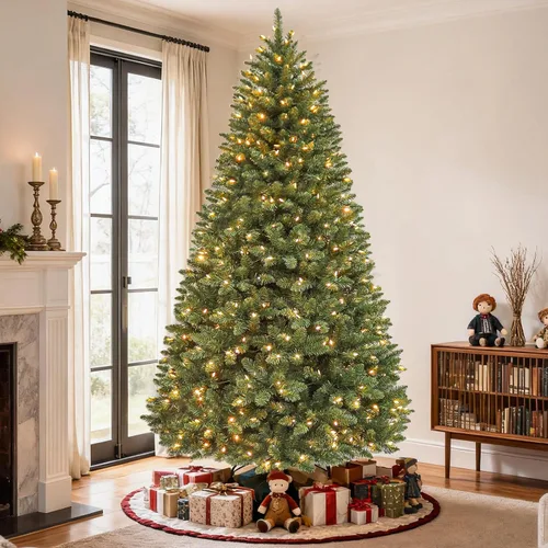 Vista 2 de Hykolity - Árbol de Navidad artificial preiluminado de 6 pies con 250 luces LED blancas cálidas Verde Blanco Cálido