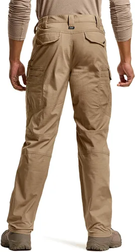 Vista 2 de CQR - Pantalones tácticos elásticos para hombre, pantalones cargo de ripstop resistentes al agua, pantalones ligeros para trabajo al aire libre