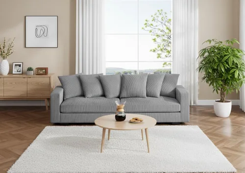 Vista 8 de Sofá biplaza extragrande de 100.8 pulgadas, moderno sofá biplaza de pana, cómodo sofá modular tapizado con almohadas para sala de estar, dormitorio