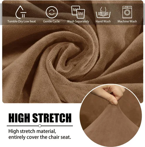 Vista 3 de XMNTG Juego de 2 fundas elásticas de terciopelo camello para sillas de comedor, con respaldo curvado moderno de mediados de siglo, fundas