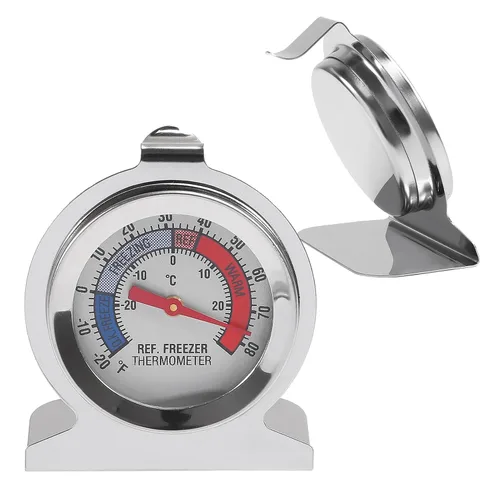 Vista 4 de Termómetro de refrigerador de 5 piezas -30 ~ 86.0 °F/-20 ~ 80 °F para nevera, termómetro analógico para congelador, acero inoxidable, indicador