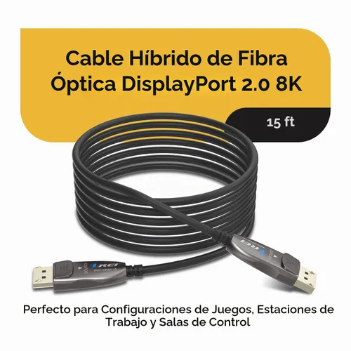 Vista 2 de OREI Cable AOC DisplayPort 2.0 8K de 15 pies - 54 Gbps, 8K a 120 Hz, 4K a