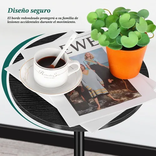 Vista 4 de Mesa auxiliar redonda pequeña, juego de 2 mesas auxiliares redondas negras, mesita de noche moderna para niños, mesa de noche para exteriores