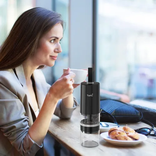 Vista 6 de Molinillo de café, molinillo de granos de café portátil eléctrico, molinillo de rebabas ajustable con 5 ajustes precisos de molienda para verter